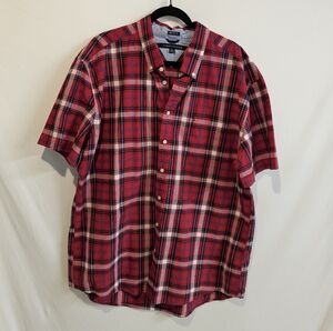 Tommy Hilfiger XXL 100% Cotton Plaid Short Sleeve Button Front Shirt Red White